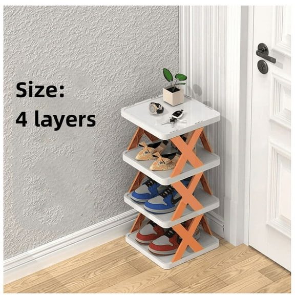 Shoe Rack for Closet, 4 Tier Shoes Stand,Stackable Shoe Rack Storage Organizer, Adjustable Shoe Organizer Shelf for Entryway, Shoe Storage Space Saver,Orange