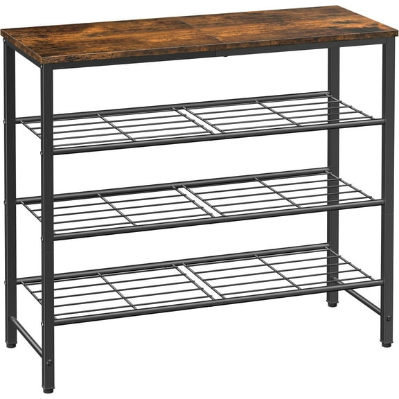 Shoe Rack for Closet, Rustic Brown Shoe Organizer with Leveling Feet, Sturdy & Rust-Proof Shoe Storage for Entryway, Bedroom, Living Room, 29.5" x 11.4" x 24.8", Brown