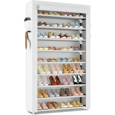 10-Tier Shoe Rack with Covers - Holds 40 Pairs, Vertical Space-Saving Design for Closet/Entryway/Dorm