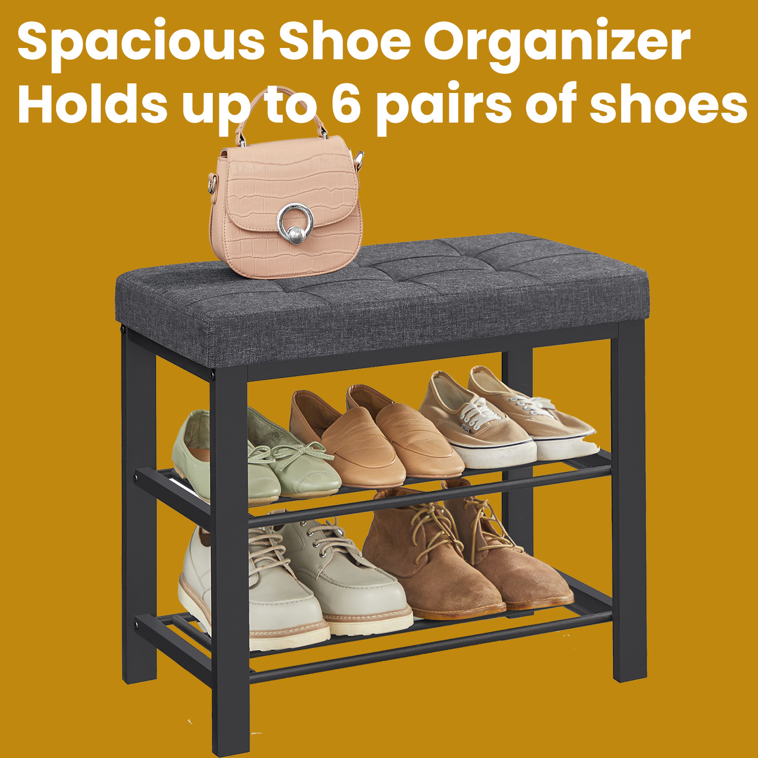 Shoe Rack with Cushioned Seat, 23.6/31.9/39.4 Inch Entryway , Sturdy ...
