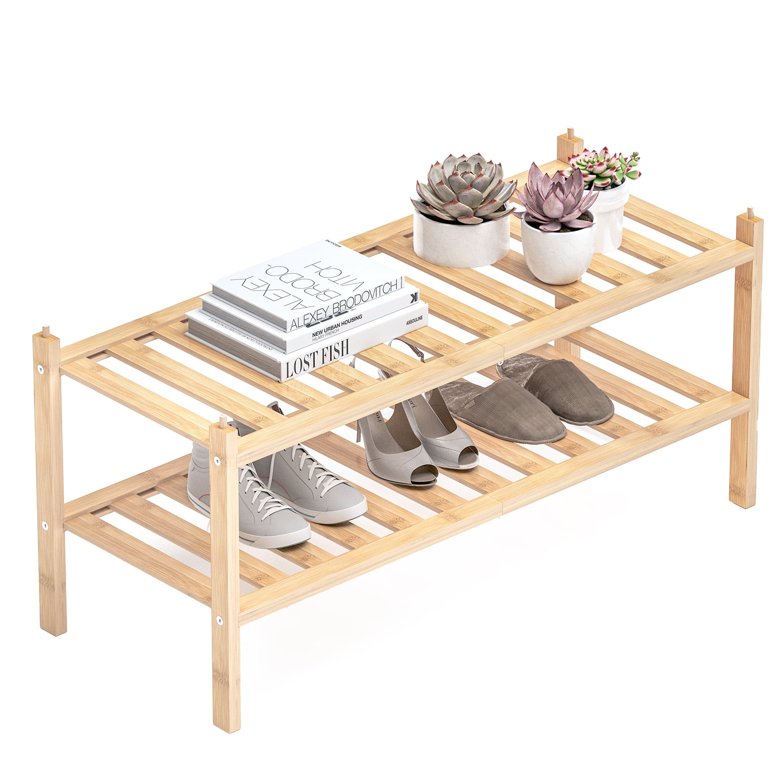 Dropship Bamboo Shoe Rack 2 Tier Stackable Shoe Shelf Free Standing Small  Shoe Storage Organizer For Entryway Closet Bedroom Bathroom Living Room to  Sell Online at a Lower Price