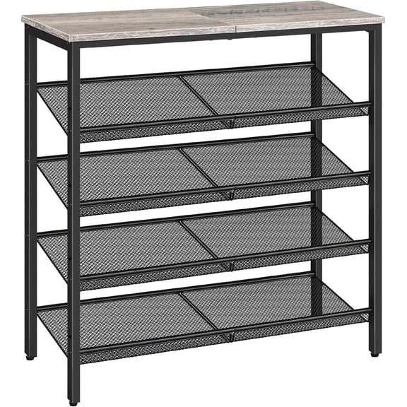 Shoe Rack for Entryway, 5-Tier Shoe Organizer with Adjustable Mesh Shelves, 16-20 Pairs of Shoes, Spacious Floor Mount, Metal, Industrial, Shoe Shelf for Closet, Greige