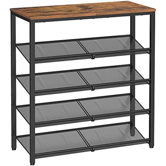 Shoe Rack for Entryway, 5-Tier Shoe Rack Organizer with Storage Shelves and Spacious Top, Freestanding, Adjustable, Industrial, Rustic Brown and Ink Black ULBS038B01