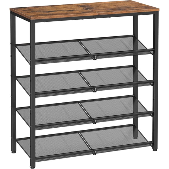 Shoe Rack for Entryway, 5-Tier Shoe Rack Organizer with Storage Shelves and Spacious Top, Freestanding, Adjustable, Industrial, Rustic Brown and Ink Black