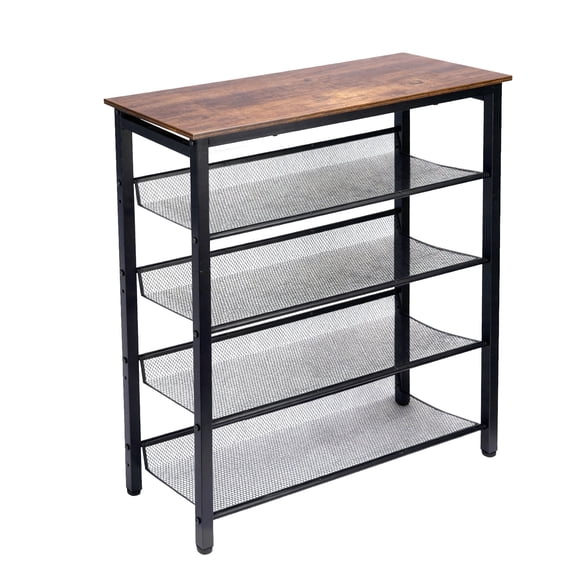 Shoe Rack for Entryway, 5-Tier Shoe Rack Organizer with Storage Shelves and Spacious Top, Freestanding, Adjustable, Industrial, Rustic Brown and Ink Black