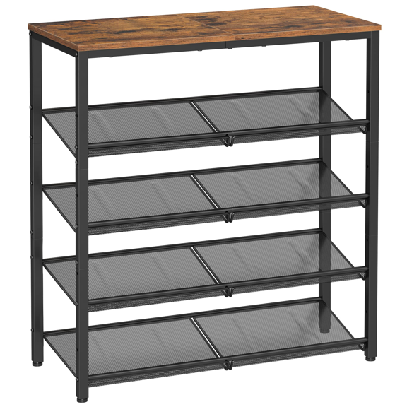 Shoe Rack for Entryway, 6-Tier Shoe Rack Organizer with Storage Shelves and Spacious Top, Freestanding, Adjustable, Industrial, Rustic Brown and Ink Black ULBS044KD01