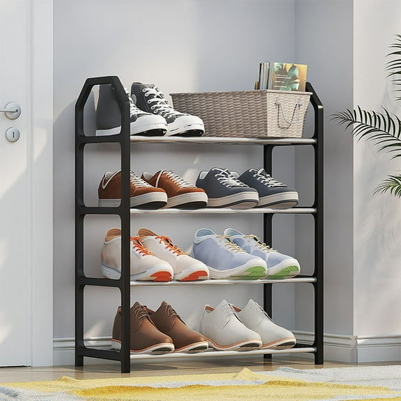 Shoe Rack, Entryway Shoe Organizer With Handrail, Four-Tier Small Shoe Rack For Home Entry, Space Saving Shoe Storage Shelf Ideal For , Bedroom, Bathroom, Apartment, Closet Organization