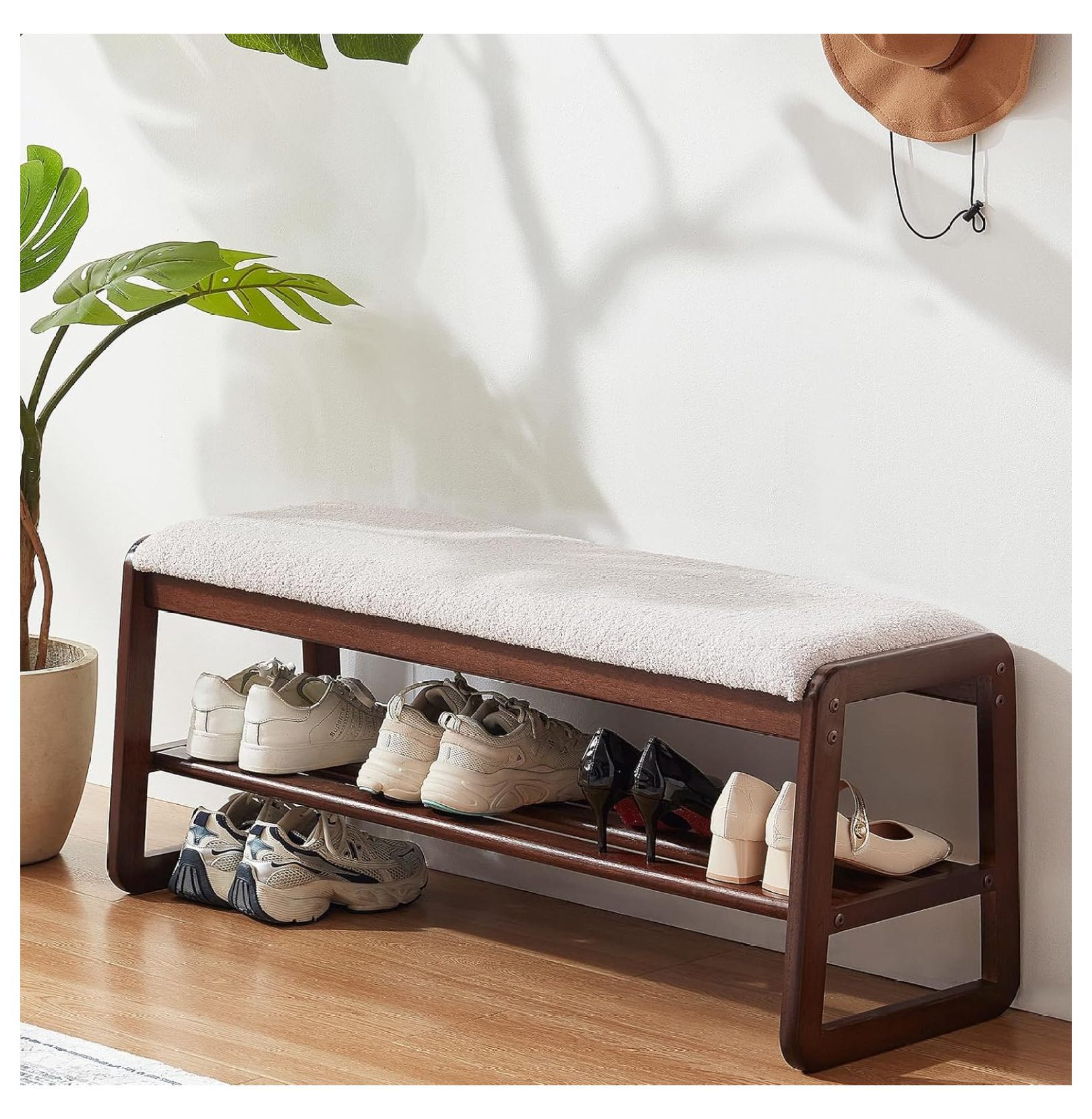 Shoe Rack Entryway Shoe Storage , End of Bed with 2 Tier, 39.4'' Wooden ...