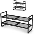 thumbnail image 1 of Shoe Rack - Expandable Shoe Organizer for Closet, Adjustable Metal Shoe Shelf Storage, 2 Tier Stackable Long Shoe Stand Holder for Garage, Entryway, Door Entrance, Black, 1 of 6