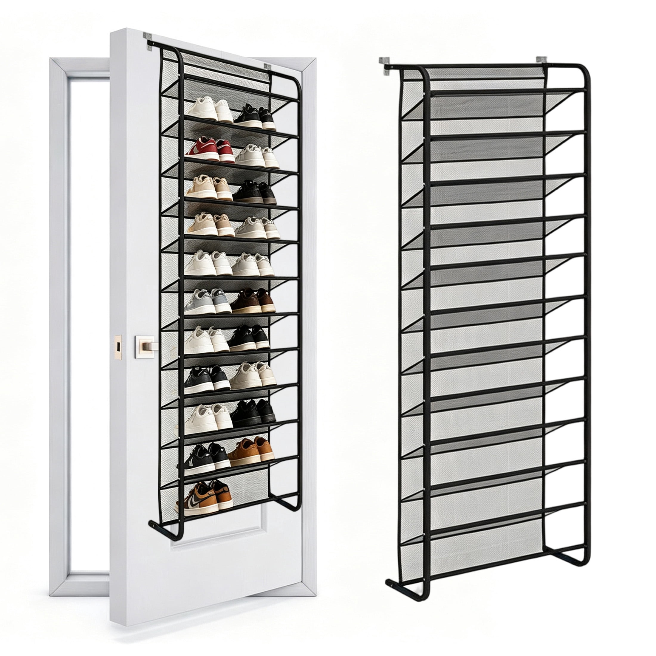 Over The Door Shoe Organizer, 10 Tier Hanging Shoe Rack for Door, Mesh Shoe Storage Holder for Closet Entryway Bedroom, Multi-Purpose Hanging Storage Rack for Shoes Hats Bags