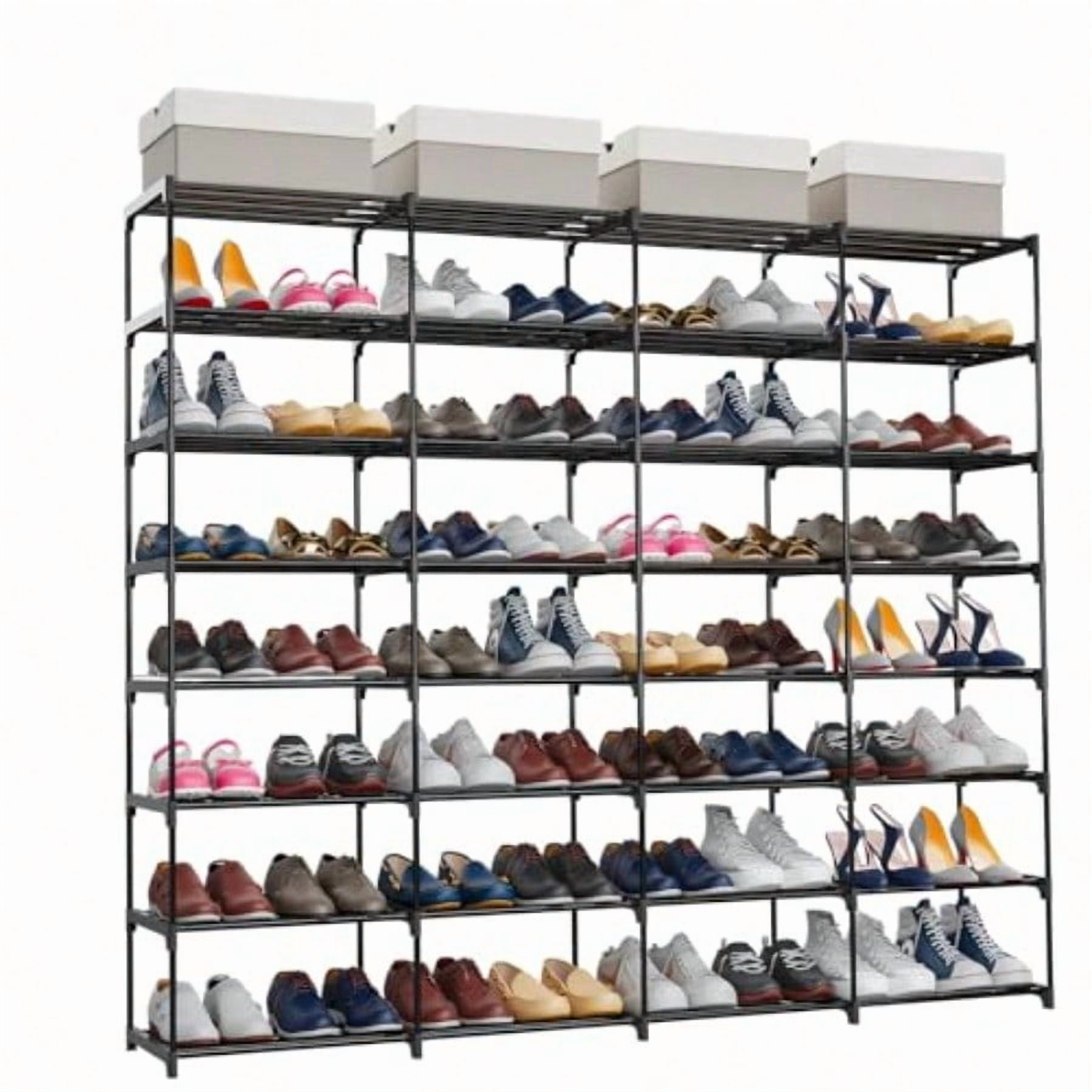Shoe Rack Large Capacity 4 Rows 8 Tier 56-64 Pairs Shoes Boots Sneaker Stackable Storage Organizer Garage Entryway Hallway Front Doorway Shoe Tower Cubby Unit Shelf Space Saving