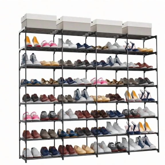 Shoe Rack Large Capacity 4 Rows 8 Tier 56-64 Pairs Shoes Boots Sneaker Stackable Storage Organizer Garage Entryway Hallway Front Doorway Shoe Tower Cubby Unit Shelf Space Saving