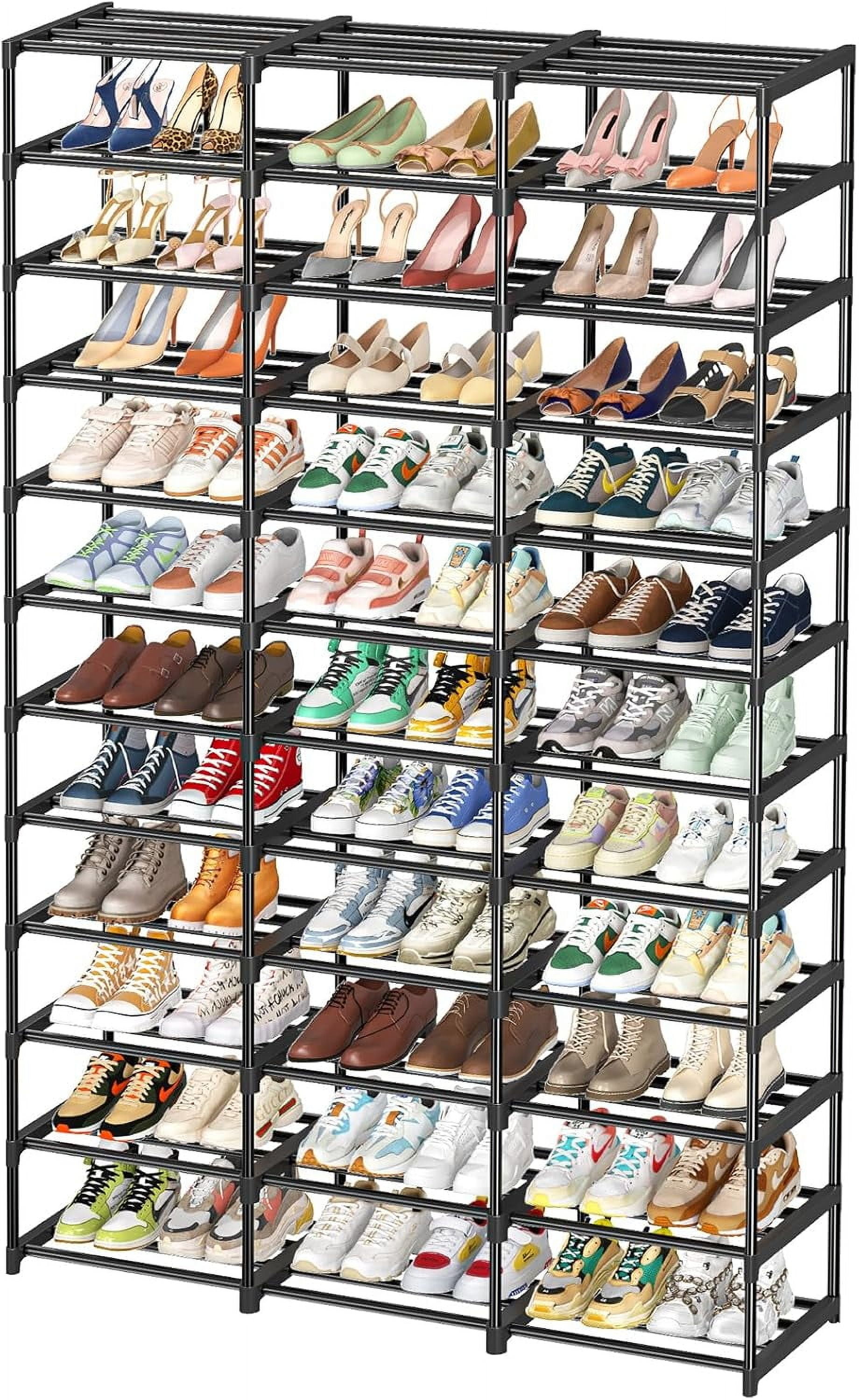 Large Capacity 72 Pair Tall Shoe Rack 3 Row 12 Tier Sturdy Metal Organizer Black Bestseling
