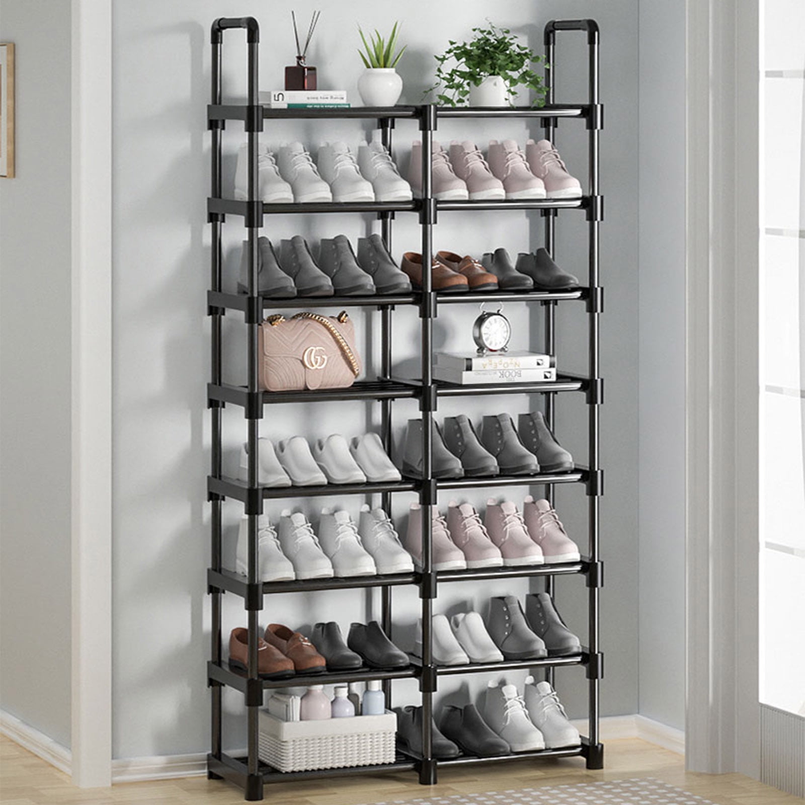 Shoe Rack Metal Shoe Organizer Stackable Adjustable Storage Shelf for Home Entryway Closet Bedroom Office 2 Row 8 Tier