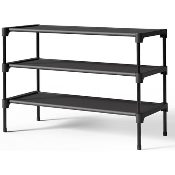Shoe Rack - Non-Woven Shoe Rack Shelf, Shoe Organizer for Closet, Entryway, Garage & Corridor, Stackable Shoe Shelves, 27.5" Wide - 3 Tier, Black