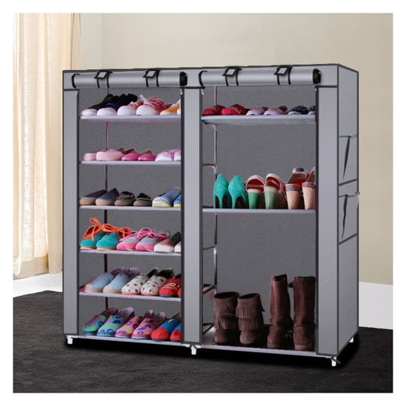 Shoe Rack Organizer 12 Pairs - 6 Row 2 Line Non-Woven Fabric Shoe Storage - Space Saving Closet Organizer for Entryway, Bedroom, Dorm