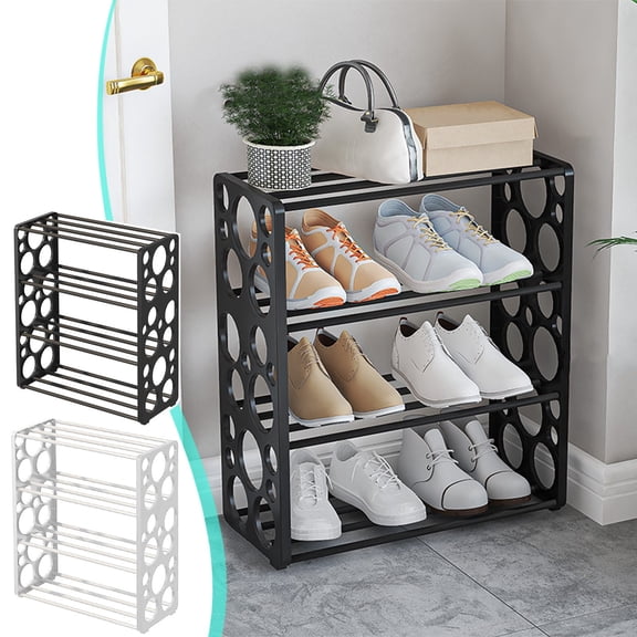 Shoe Rack Organizer 4 Tier | Compact Metal Shelf Multicolor | Stainless Steel Tubing | Slatted, Ventilated Shelves for Entryway, Closet, Bedroom | 51.6 x 45.5 x 20 cm