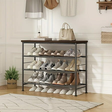 Shoe Rack Organizer 4 Tier for Closet Entryway Free Standing Metal Storage Shoe Shelf