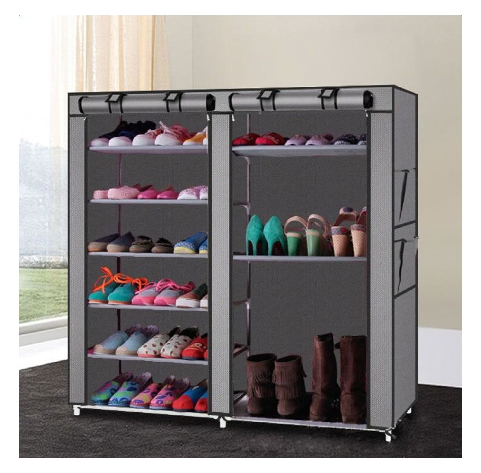 Shoe Rack Organizer 6 Tier Double Row - Holds 18-24 Pairs - Non-Woven ...
