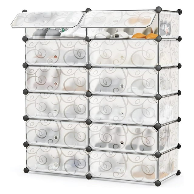 Shoe Rack Organizer, 6 Tier Shoe Shelves with Covers, DIY Design, 24