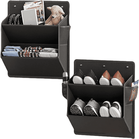 2 Pack Wall Shoe Rack, Over the Door Shoe Rack, RV Storage and Organization with Large Deep Pockets for Camper, Black