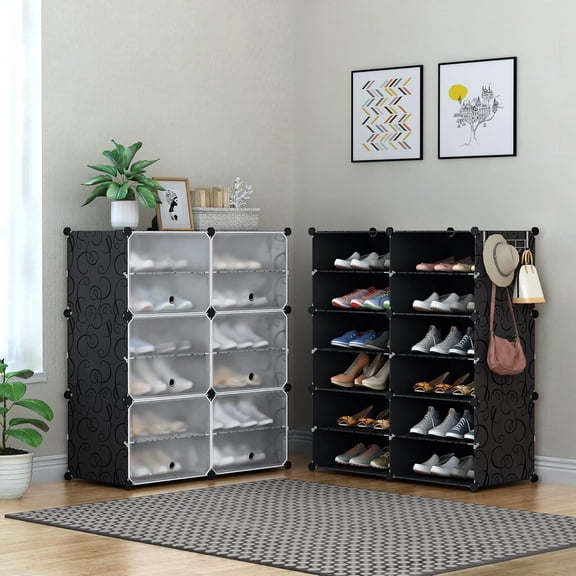 Shoe Rack Organizer, 6 Tier Storage Cabinet 24 Pair Plastic Shoe Shelves for Closet Hallway Bedroom Entryway