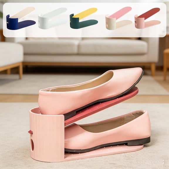 Shoe Rack Organizer, Adjustable Tiered Shoe Stacker for Closet, Space Saving Double Layer Shoe Holder, Plastic Shoe Storage Shelf for Cabinet Entryway, Non-Slip Shoe Stacking Rack