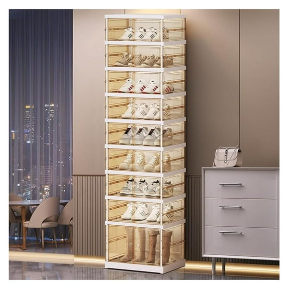 Shoe Rack Organizer for Closet, Foldable Sneaker Storage - 18 Pair Shoe Cabinet, Stackable Entryway Shoe Organizer with Transparent Sides, 9 Tier Shoe Storage for Bedroom, Living Room & Gaming Room