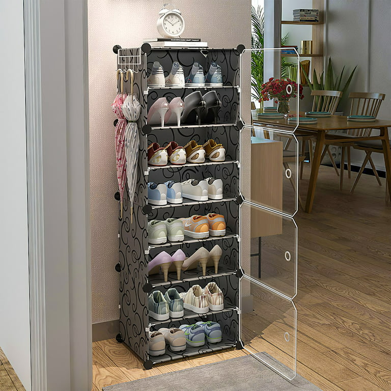 Shoe Rack Organizer with Door, iMountek 16 Pairs Shoe Storage Cabinet Easy  Assembly, Stackable Detachable Free Standing Shoe Rack 8 Tier, 1 Row, Black