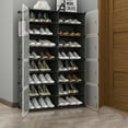 thumbnail image 1 of Shoe Rack Organizer with Door, iMountek 32 Pairs Shoe Storage Cabinet Easy Assembly, Stackable Detachable Free Standing Shoe Rack 8 Tier, 2 Rows, Black, 1 of 6