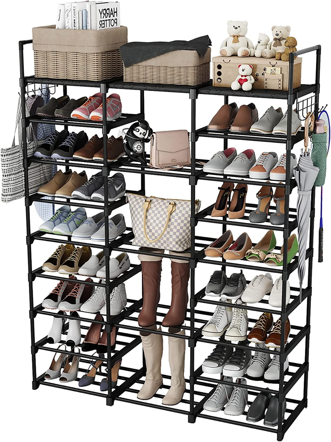Huolewa Shoe Rack Storage Organizer, 9 Tier Large Shoes Rack for Entryway  Closet Garage, Free Standing Tall Shoe Shelf Stand, Sturdy Big Metal Shoe