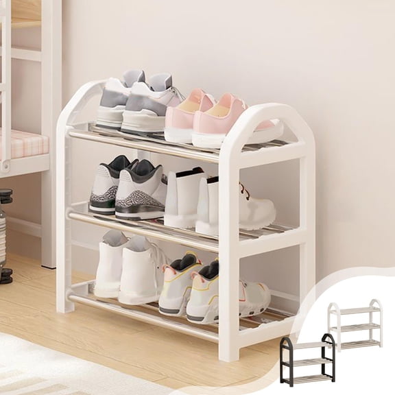 Shoe Rack Organizer | Multi-Tier Entryway Storage for Sneakers Flats | Vertical Space Saver | Plastic Sturdy Build | 3 Layer | Adjustable Versatile | 1 Piece | 17.72x14.96x7.48in | White Black