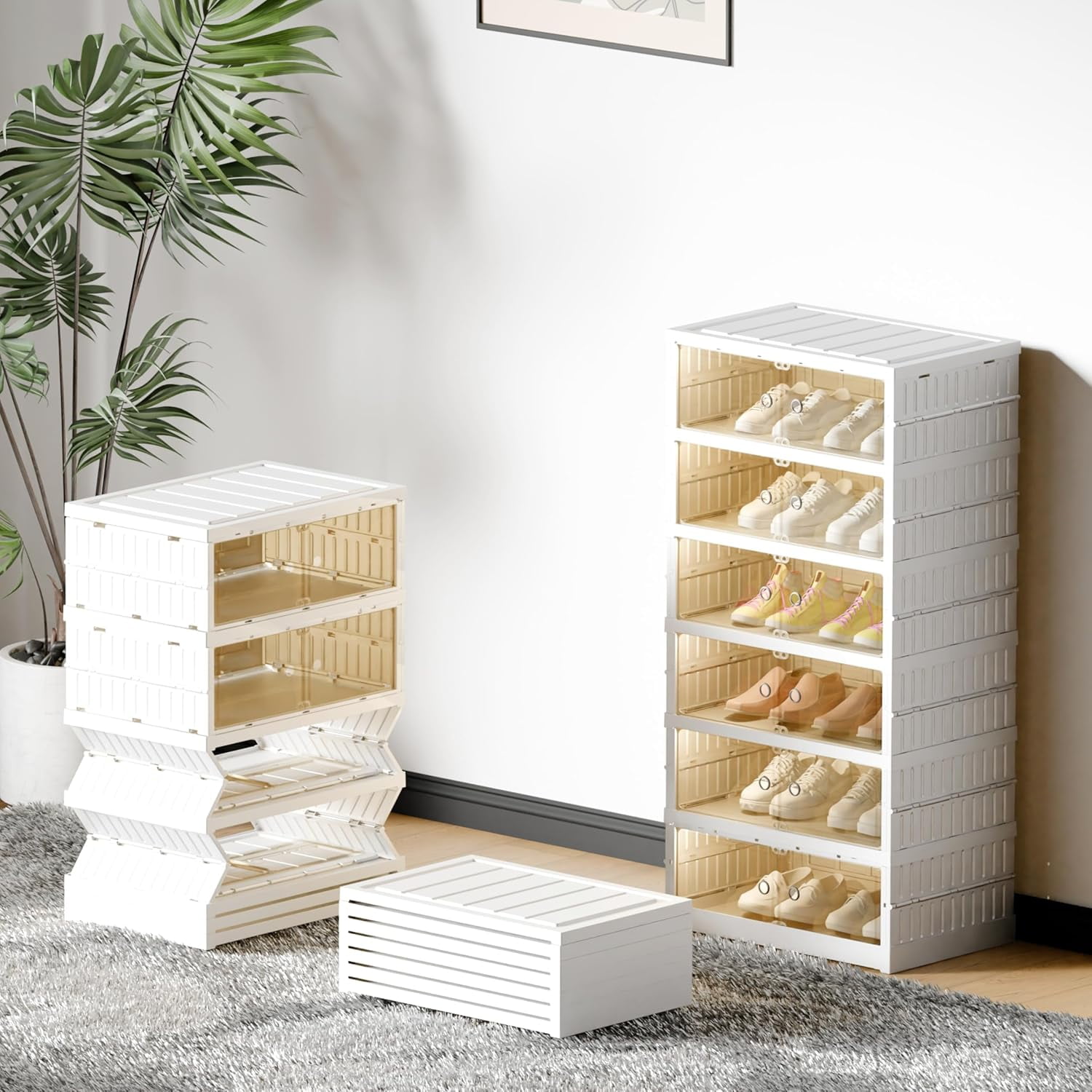Shoe Rack Organizer Storage Box 6 Tiers-12 Pairs, Portable Folding Shoe ...