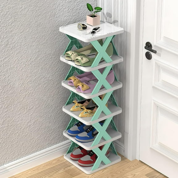 Shoe Rack Organizer,Vertical Shoe Rack, 6 Tiers Narrow Shoe Shelf 6 Pairs Slim Shelf for Shoes Narrow Shoe Rack,DIY Free Standing Shoes Storage Organizer ,Free Shoe Shelf for Small Space