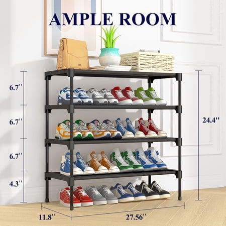 Shoe Rack Organizer with Non-Woven Fabric Shelves, Stackable Shoe Storage Rack for Closet, Entryway, Garage & Hallway, Sturdy Multi-Tier Shoe Shelf