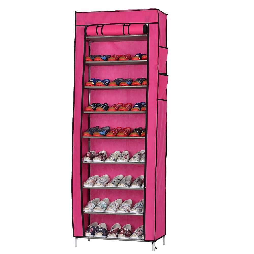 Shoe Rack, Room-saving 9 Lattices Non-woven Fabric, Rose Red