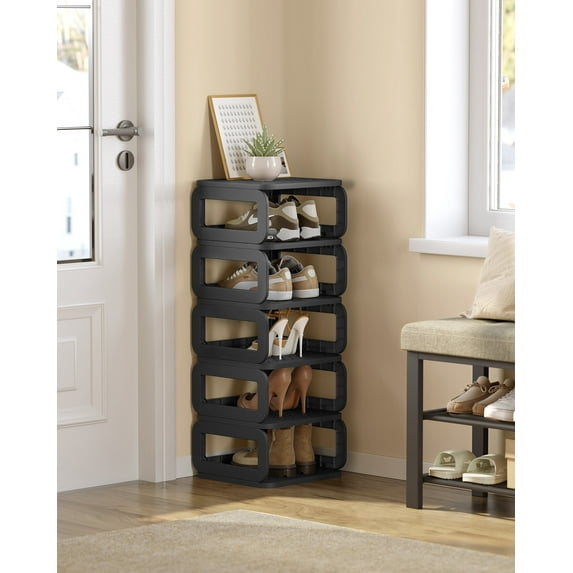 Shoe Rack, Shoe Organizer, 6 Shelves, Shoe Storage, Narrow Shoe Shelf, Open Shelf for Entryway, Living Room, Bathroom, Space-Saving,Ink Black
