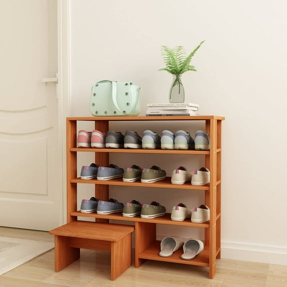 Shoe Rack Shoe Organizer Shlef w Footstool espresso finsish mdf wood storage shoe rack