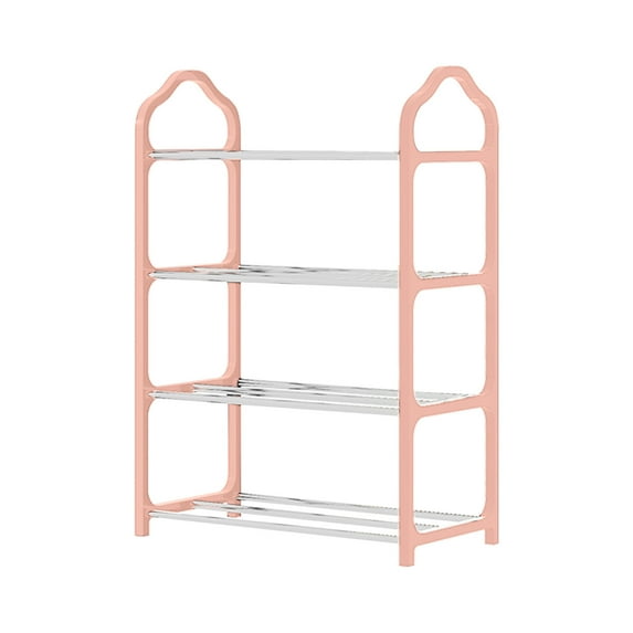 Shoe Rack, Shoe Rack Storage Organizer, 4 Tier Metal Shoe Rack for Bedroom Closet Entryway, Easy to Install Durable Steel Tube Construction White Pink