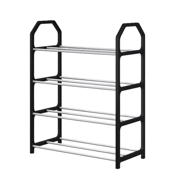 Shoe Rack (Shoe Shelf, Footwear Organizer), Black 4 Layer Stackable Shoe Rack, Wardrobe Storage Organizer for Entrance Area, Shoe Rack, Footwear Storage, Entryway Organizer, Closet Shelf
