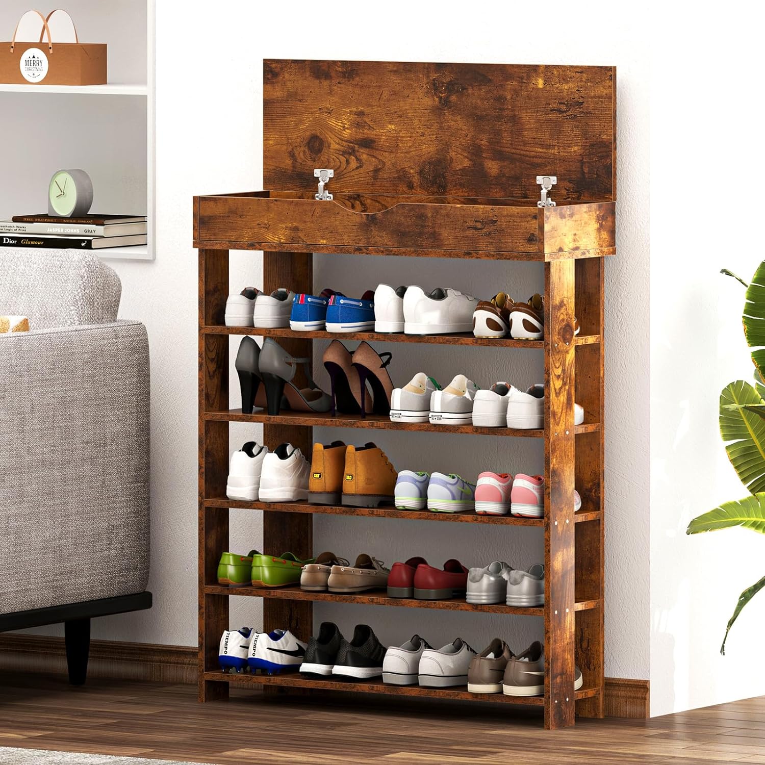 Shoe Rack Shoe Storage Cabinet, 5 Tier Shoe Racks, Wooden Shoes Heels ...