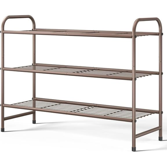Shoe Rack - Stainless Steel Shoe Organizer, Sturdy Shoe Rack for Closet and Front Door Entrance, Free Standing Shoe Shelf, Closet Organizers and Storage, 25.6" Wide - 3 Tier, Brown