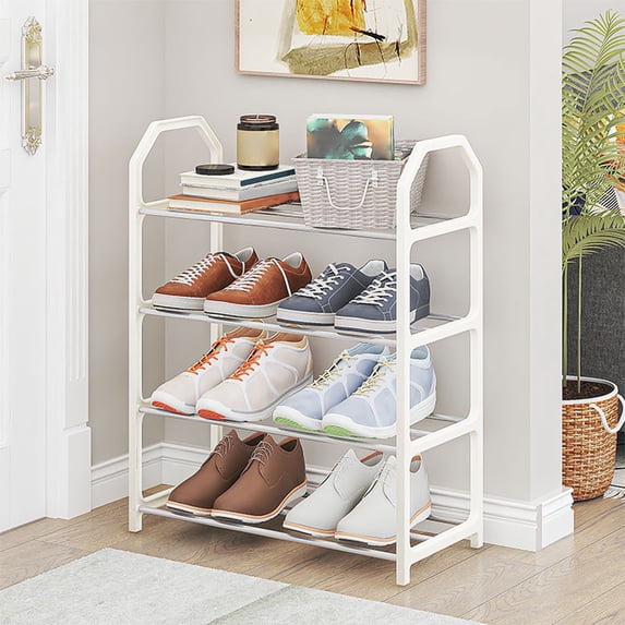 Shoe Rack Storage Organizer, 4-tier Metal Shelves, White Polypropylene & Steel Frame, Slim Entryway Design, Ventilated Closet Sy, Topliu