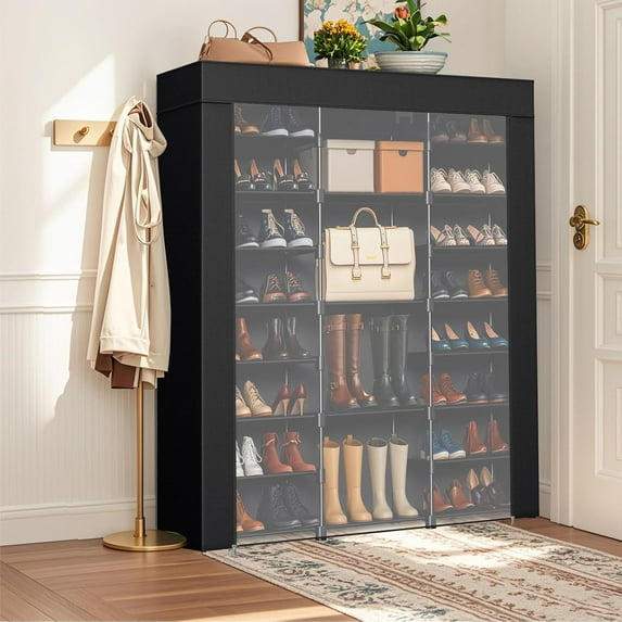 Shoe Rack Storage Organizer 9-Tier Dustproof 3-Row Large Capacity for Closet Entryway