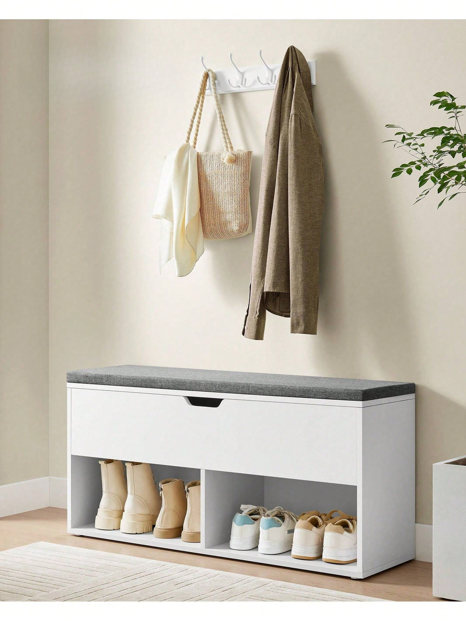 Shoe Rack, Storage Storage Bench With 2 Open And 1 Closed Compartments ...