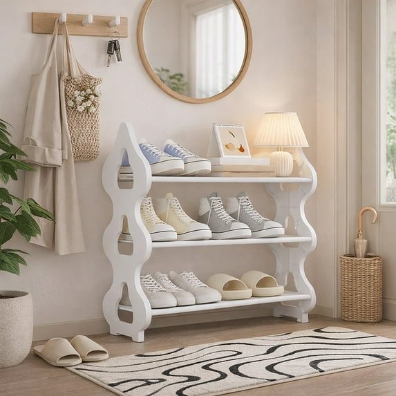 Shoe Rack, Three Tier Shoe Rack, Shoe Organizer, Bedroom Closet Shoe Rack, Entryway Storage, Plastic Shoe Shelf, Daily Use Shoe Storage, Ventilated Shoe Rack