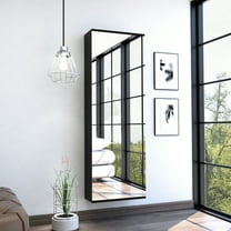 Shoe Rack Wall Mounted With Mirror, Single Door Design, 10 Compartment - Black Mirror Shelf, Door, Capacity Stylish