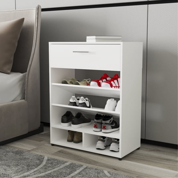 Shoe Rack With Drawer In White - Ideal For Modern Living Spaces Organizer Enhances Home Efficiency