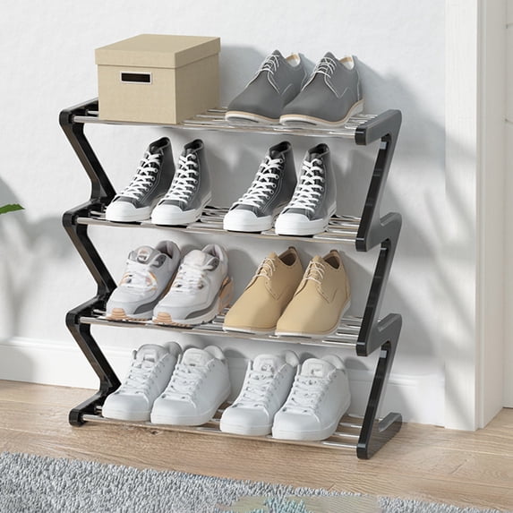 Shoe Rack Shape Shoe Rack, Z-Shape Space Saving Shoe Organizer, 4-Tier Stainless Steel ...