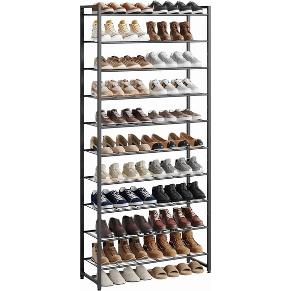 Shoe Rack for Closet, Metal Shoe Organizer, 10 Tier Garage Shoe Rack Max Holds 50 Pairs,Shoe Storage Shelf,Entryway, Black